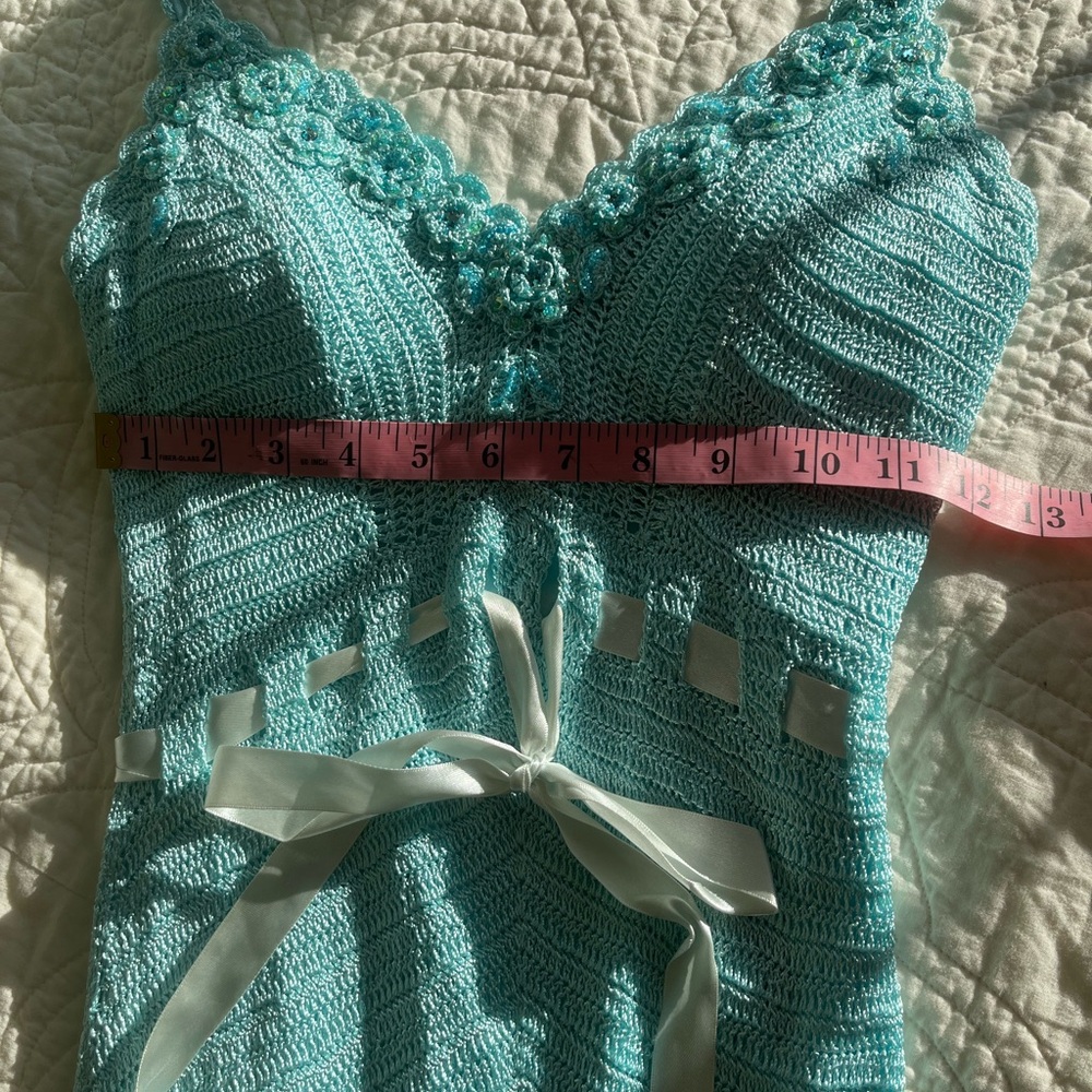 Janine Crochet and Lace Dress. Turquoise. Size M - Picture 13 of 16